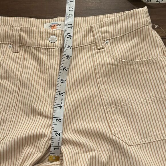 Cali 1850 Los Angeles Beige Cream Striped Wide Leg Pants Size 9 - Picture 6 of 11